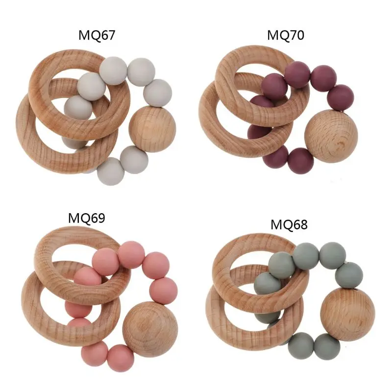 Wooden Teether Baby Bracelet Jewelry Teething For Organic Wood Silicone Beads Rattle Stroller Accessories Toy | Мать и ребенок