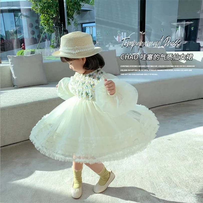 

Baby Girls Dress Spring 2021 Lace Flower Princess Kids Dresses For Girls Long Sleeve Tulle Children Girls Ball Gown Baby Dress