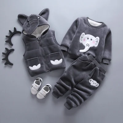 

Winter Thicken Warm Toddler Kids Clothing 3 Piece Sets Cartoon Cute Hooded Vest+Pullovers+Trouser Casual Children Outfits 6M-4T