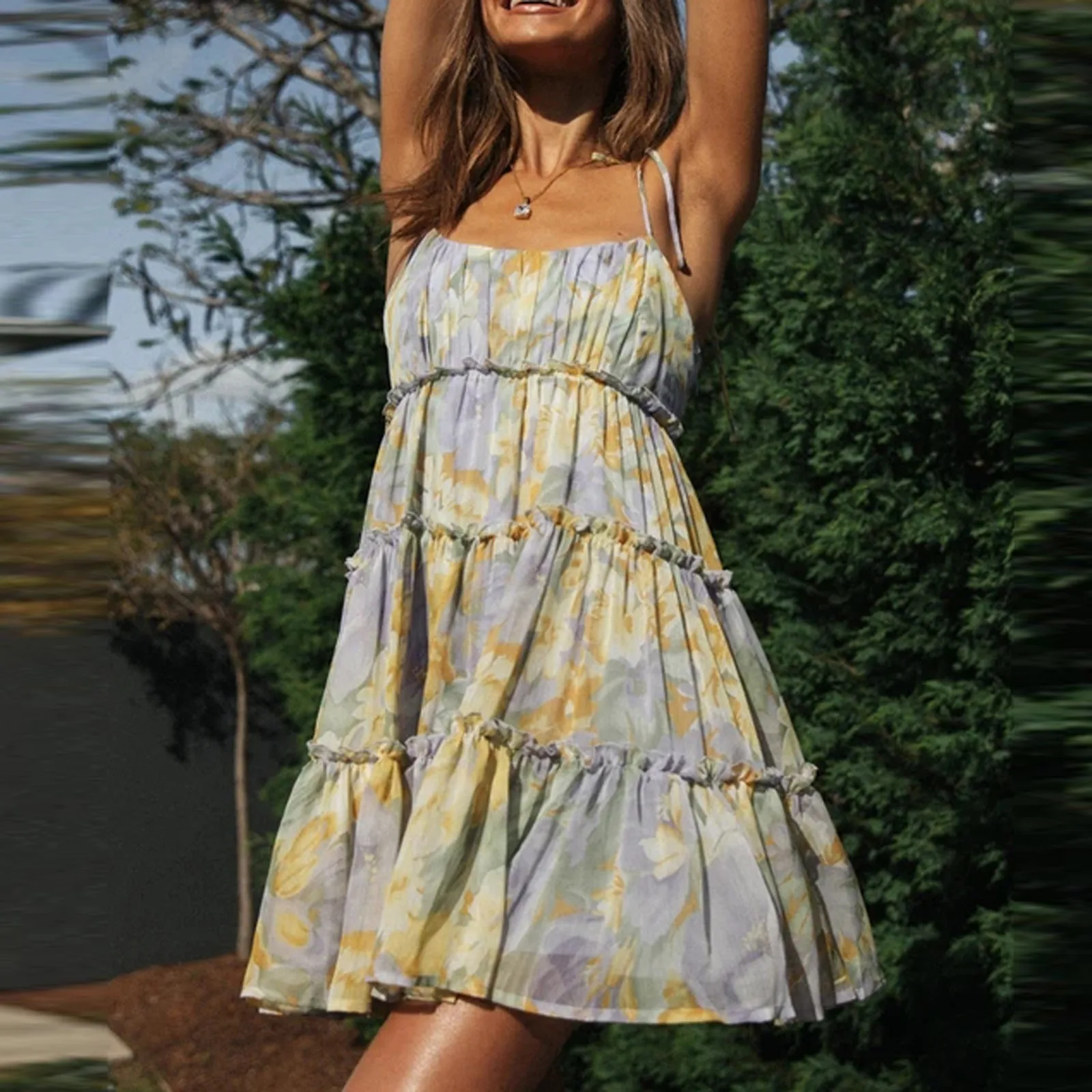 Платье женское повседневное с небольшим цветочным принтом удобное Сетчатое