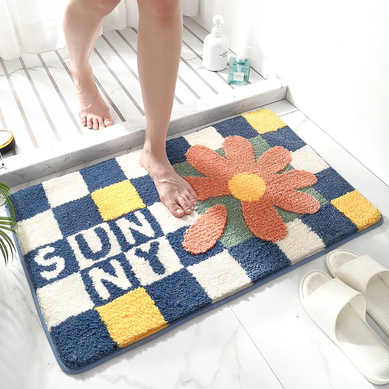 

Tufted Bath Rug Bathroom Rug Bath Mat Non-Slip Shower Rug Microfiber Water Absorbent Thick Shaggy Floor Mats Entrance Doormat