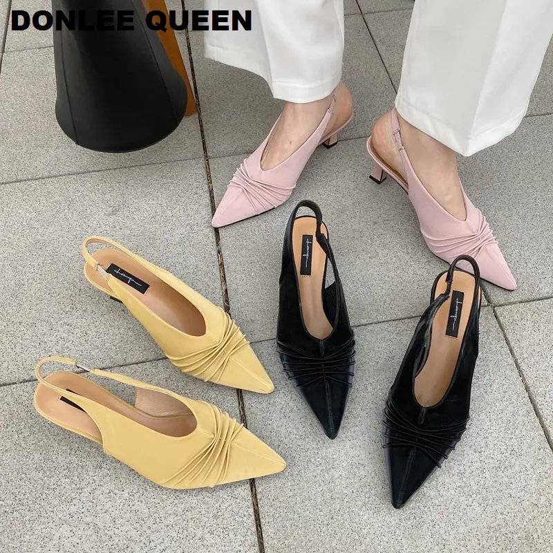 Весенние босоножки с ремешком сзади женская обувь на тонком высоком каблуке без