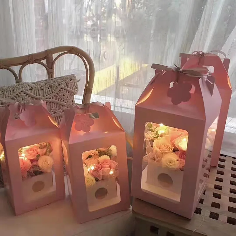 

Portable PVC Transparent Window Bouquet Gift Box Valentine's Day Flower Packaging Box Foldable Rectangular Gift Flower Box