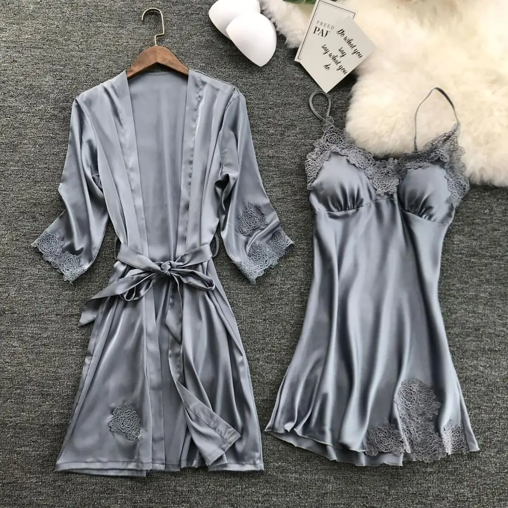 

Voplidia Women's Pajamas Set Robe Gown Sleepwear Pink Sexy Pijama Lingerie Set Sleepwear Pajamas For Women Two Piece Nightdress