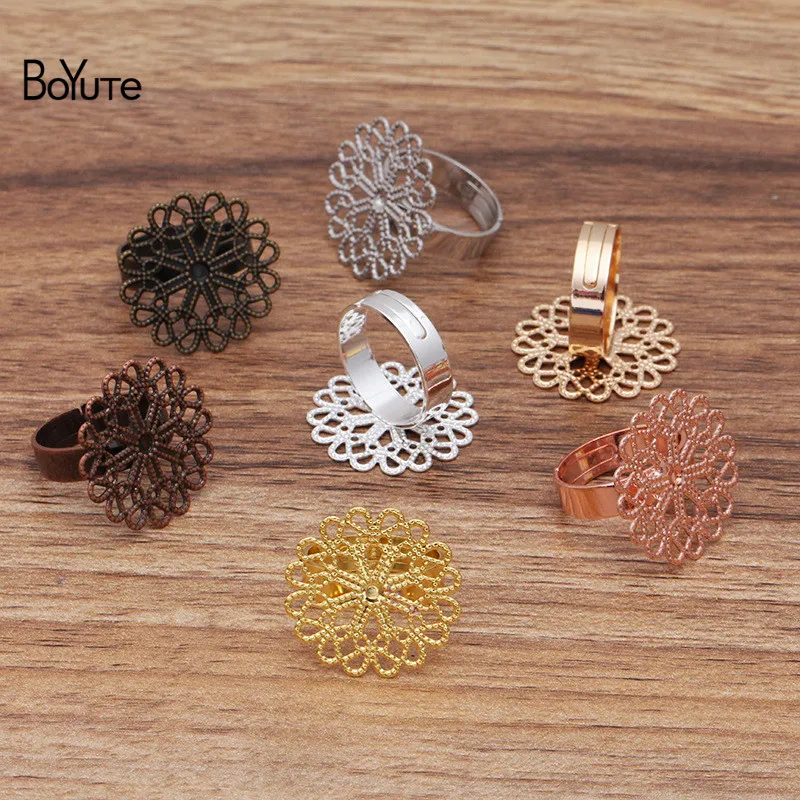 

BoYuTe Custom Made (100 Pieces/Lot) 23MM Metal Brass Flower Filigree Ring Base Adjustable Handmade Diy Jewelry Accessories