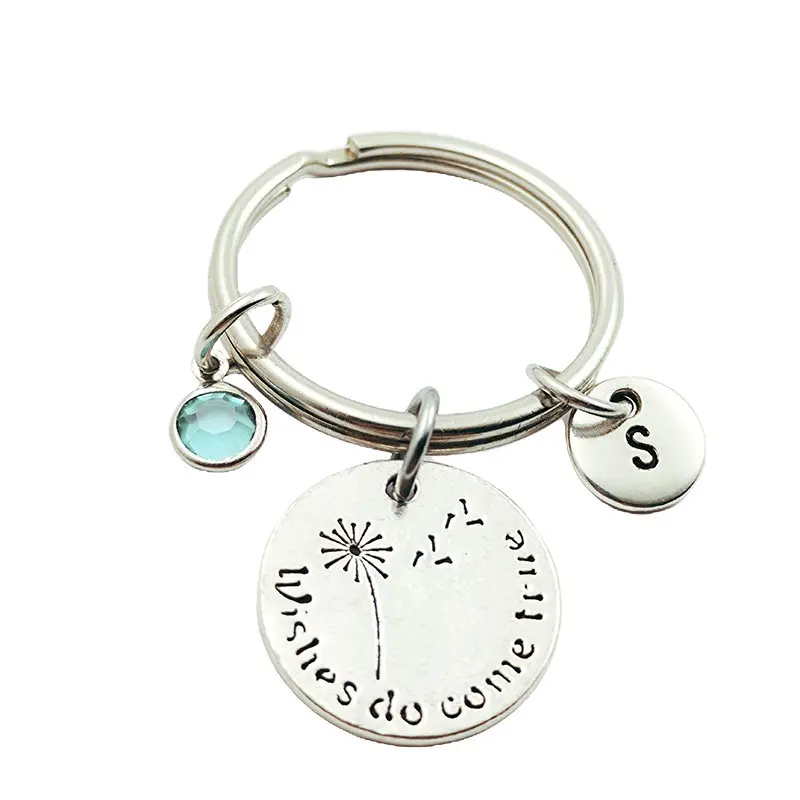 

Wishes Do Come Ture Initial Letter Monogram Birthstone Keychain Keyring Creative Fashion Jewelry Women Gifts Accessories Pendant