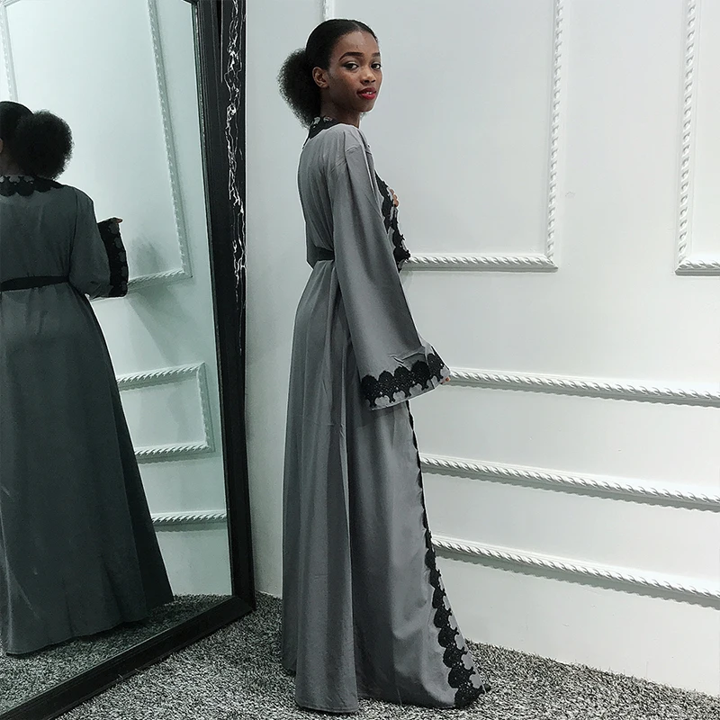 Siskakia/Женская открытая одежда Abaya Eid модный кружевной кардиган в стиле пэчворк