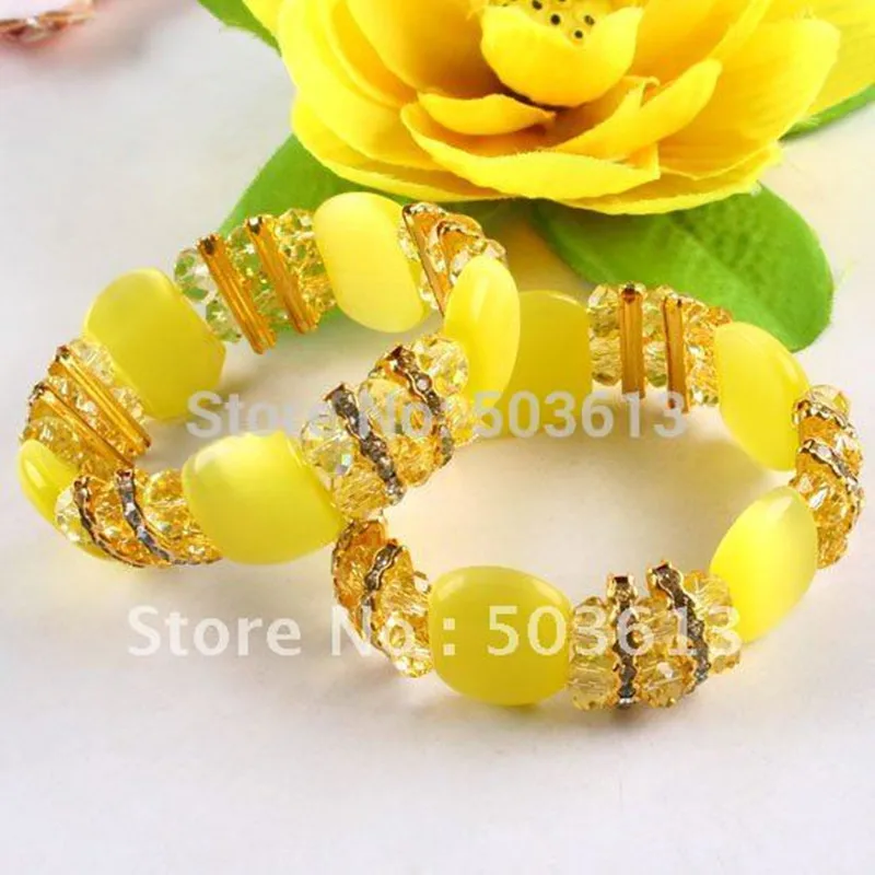 

Fashion Cat's Eye Bead Stretch Bracelets Yellow color Crsytal Beads Accessory Bracelet One piece gcb1148
