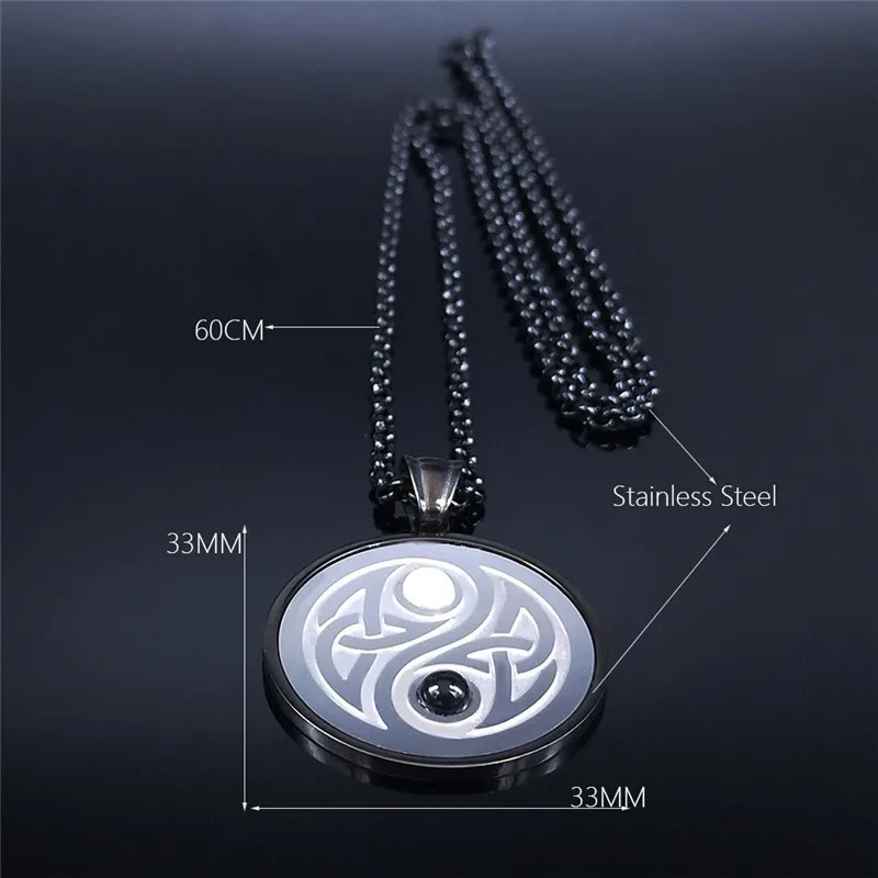 

Irish Knot Yin Yang Gossip Natural Stone Stainless Steel Black Silver Color Chain Necklace Women/Men Jewelry joyeria NXS03
