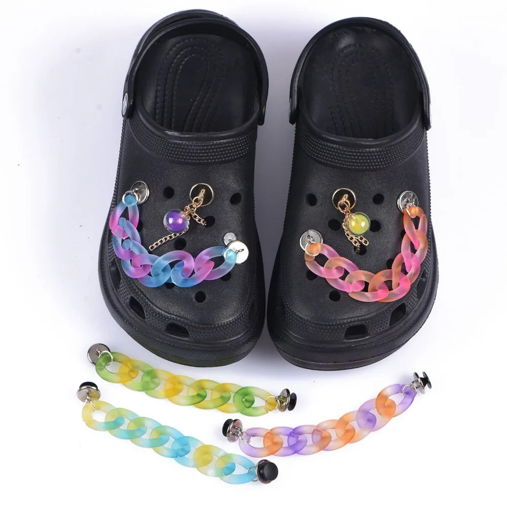 Top Seller 1 Pcs Croc Shoes Charms Gold Silver Bling Black Chain Shoe Metal Decoration Big Clear Plastic Bracelet Accessories