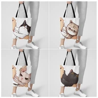 funny cute kissing cat women handbag 3d printing casual traveling beach bags reusable female canvas shopping bag bolsa de tela