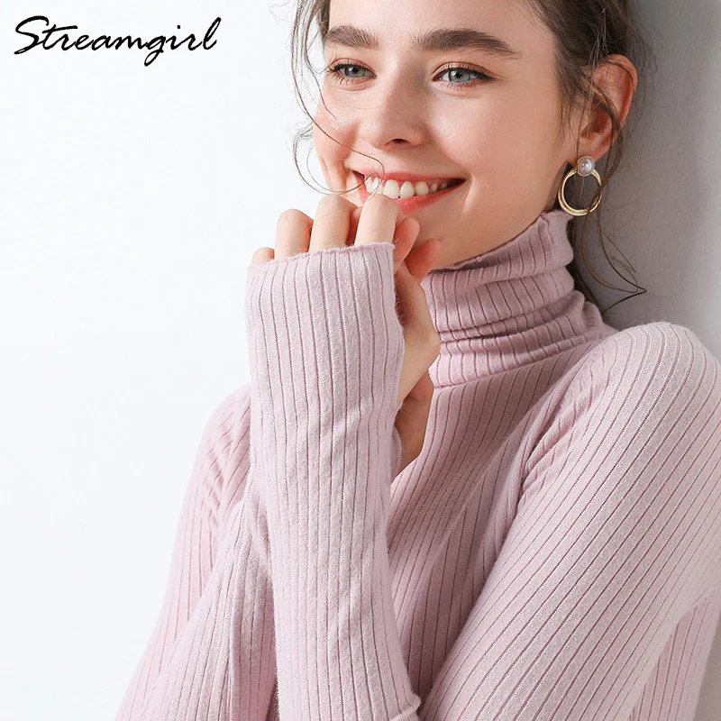 Зимний свитер с высоким воротником Женский пуловер высокоэластичные Джемперы