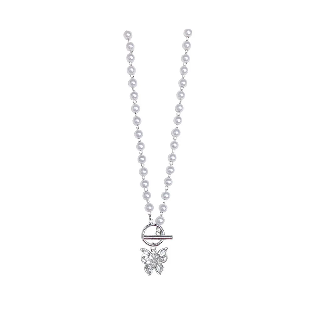 

Popular Zircon Butterfly Pearl Necklace Fashion New Design Butterfly Pendant Necklace 2020 New Jewelry Party Gift for Women