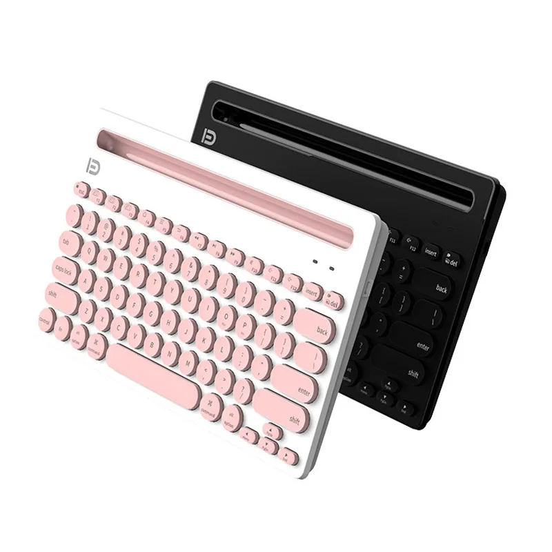 

Mini Wireless Keyboard Bluetooth keyboard for iPad Phone Tablets Laptops with Phone holder 78key Home Office Black Pink