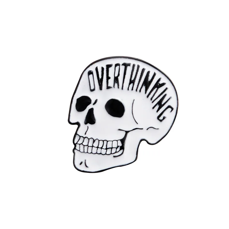 Эмалированные заколки для лацканов Overthinking в виде черепа Значки пуговиц броши