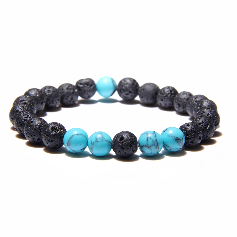 Модный браслет с бусинами 8 мм натуральные черные зеркальные бусины бирюзовые