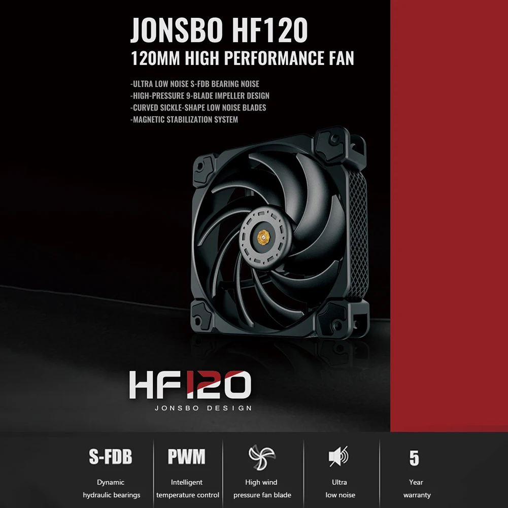 

JONSBO HF120 12cm 4 Pin S-FDB Bearing Computer Case Cooling Cooler Fan with PWM Smart Adjustable Speed Radiator