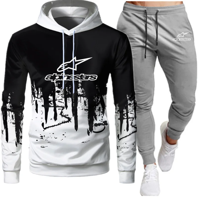 

Men's Hoodie Set Letter Print 2021 Fall Winter Casual Sportswear Set Men's Suit Sportswear Two-piece Stitching Hoodie