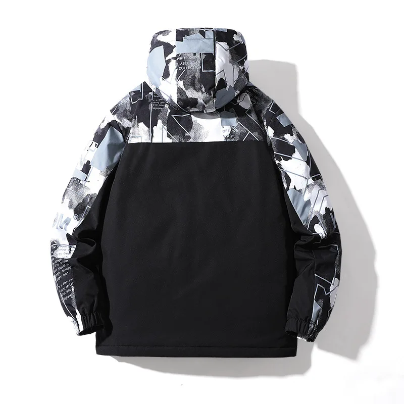 Men's Fashion Plus Size Stitching Printing Warm Jacket Youth New Thick Padded Jacket Mens Winter Coat Loose-fitting Outerwear