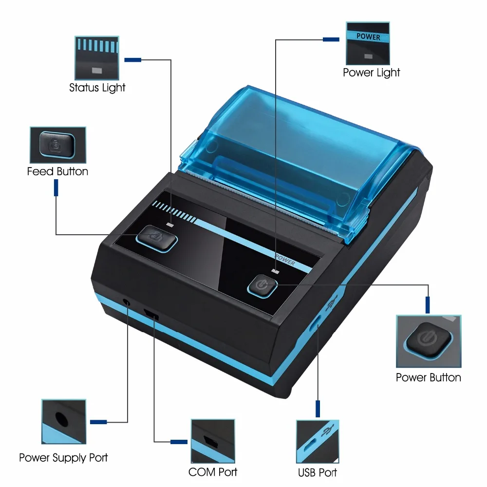 2 дюйма USB Pos принтер 58 мм Мини карманный Термальность Bluetooth для ресторанов и