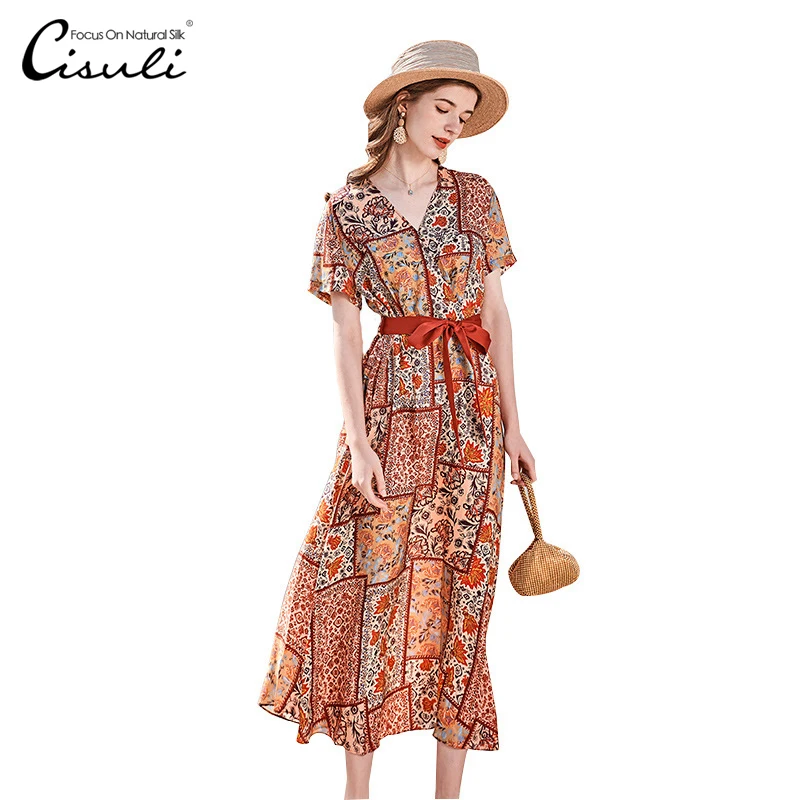 

CASUAL silk ladies dress holiday dress