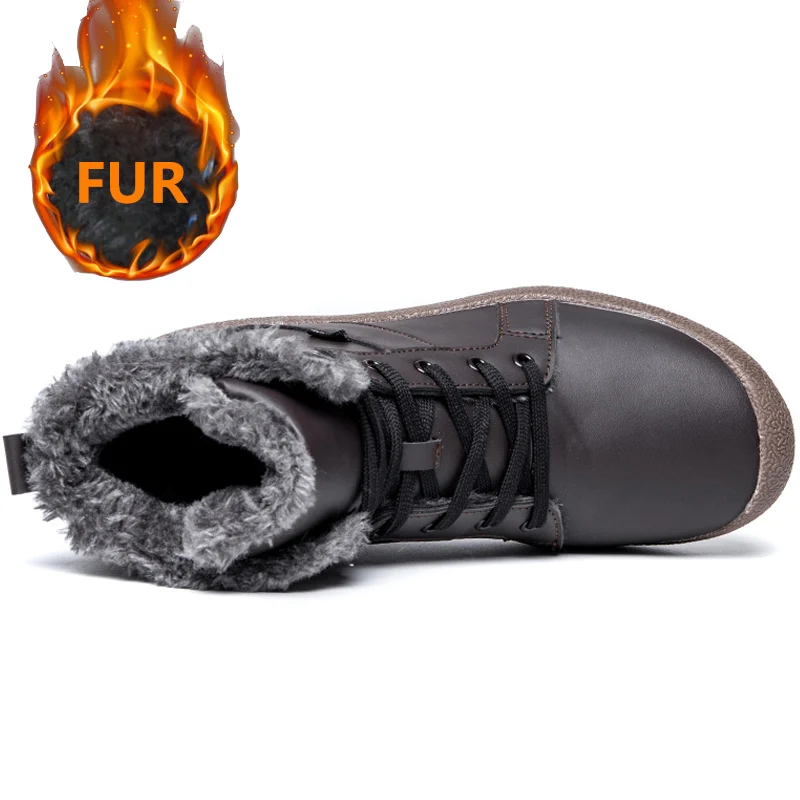 Мужские ботинки из натуральной кожи на резиновой подошве до щиколотки с мехом