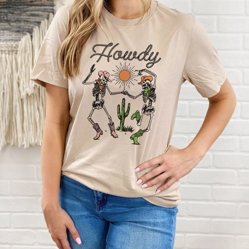 

Женская Винтажная Футболка Howdy, летняя футболка с принтом в стиле хиппи и бохо, с принтом в виде букв, симпатичная забавная футболка в стиле р...