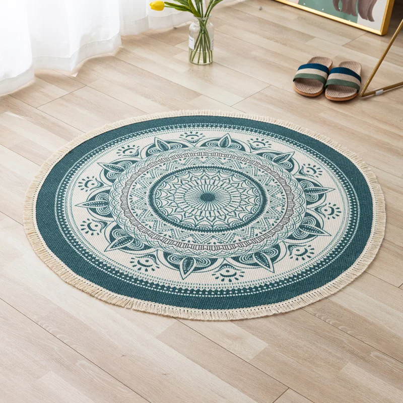 nordic cotton and linen tassel retro rug anti slip carpets doormat sofa coffee table with bar round mat rugs for bedroom bedside free global shipping