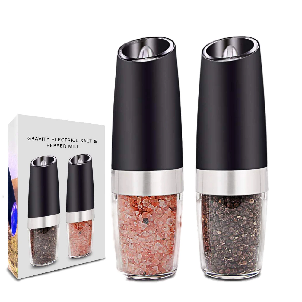 

Electric Gravity Salt and Pepper Grinder Set with Adjustable Coarseness Automatic Pepper and Salt Mill with Blue LED Indicator