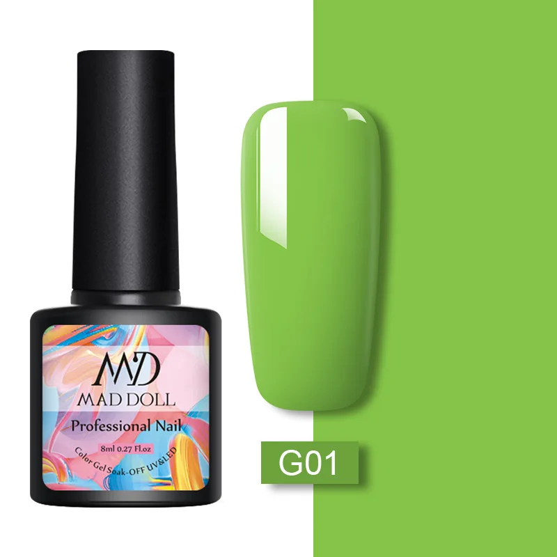 53-G01 MAD DOLL, 8 мл, Гель-лак для ногтей, серый, красный, смешанные цвета, один отмачиваемый УФ-Гель-лак, Полупостоянный гель для дизайна ногтей - Цвет: 53-G01