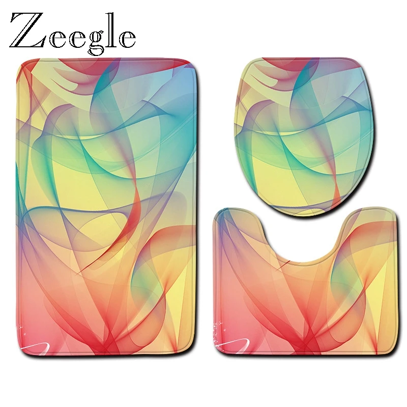 Zeegle Toilet Set Seat Cover Absorbent Pedestal Foot Rug Anti-slip Bathroom Doormat Shower Mat 3pcs Bath | Дом и сад