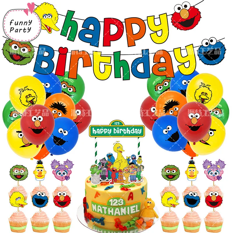

Sesame Street happy birthday kids party decoration Sesame Street banner cake plug-in cartoon Balloon Set suppliers