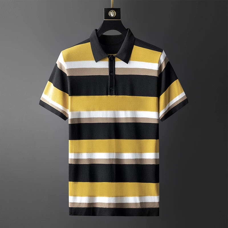 Рубашка-поло мужская Трикотажная в полоску с воротником-стойкой - купить по
