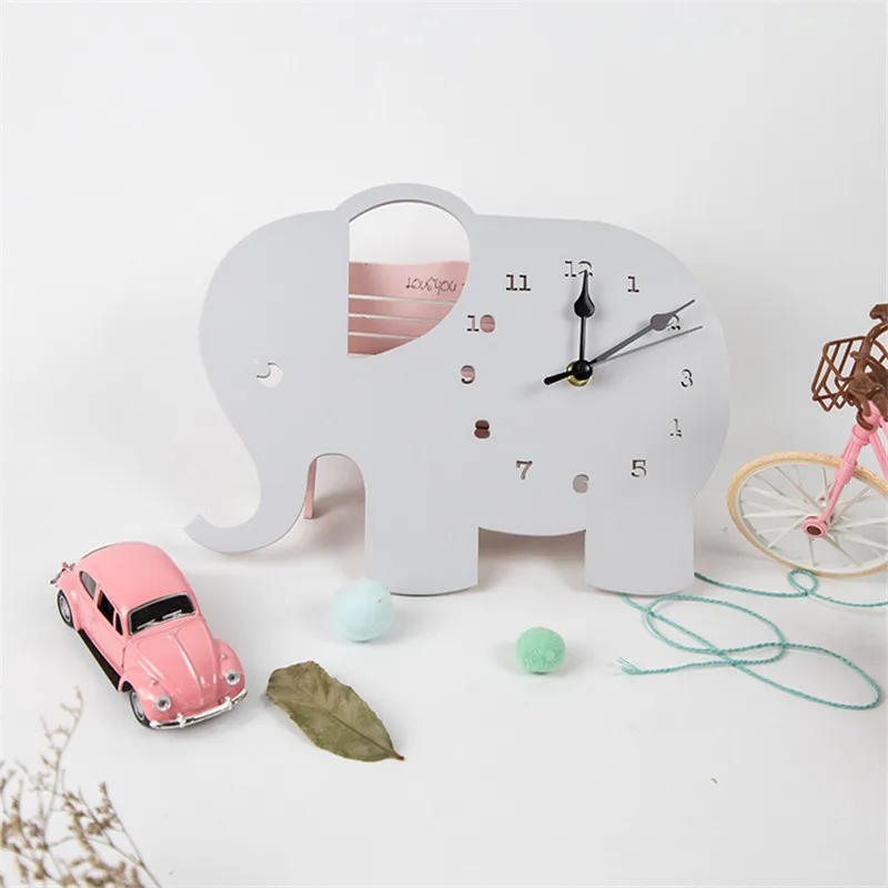 wall clock for home Cute Wooden Elephant Wall Clock Kids Room Decoration Wood Needle Mute Clocks Figurines Hanging Nursery Decor Photo Props Gifts mechanical wall clock