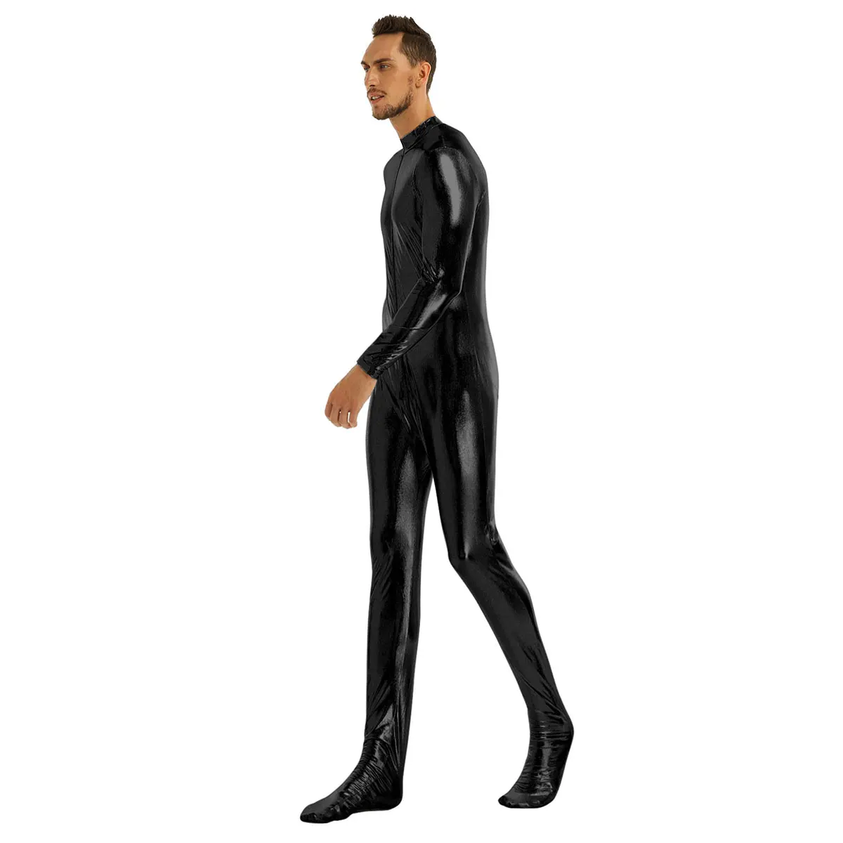 iiniim Mens Body Sexy Teddies Shiny Metallic Club Bodystocking Closed Toe Stretchy Full Body Leotard Bodysuit Clubwear Costumes
