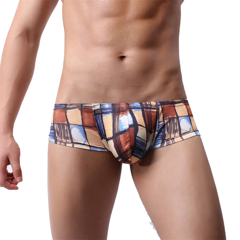 Мужское мини шорты боксеры печатные сетки дышащие пикантные стеклярус нижнее