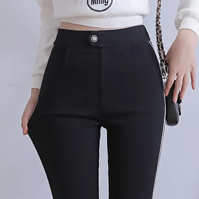 Брюки для женщин с высокой талией размера плюс полосатые Эластичные