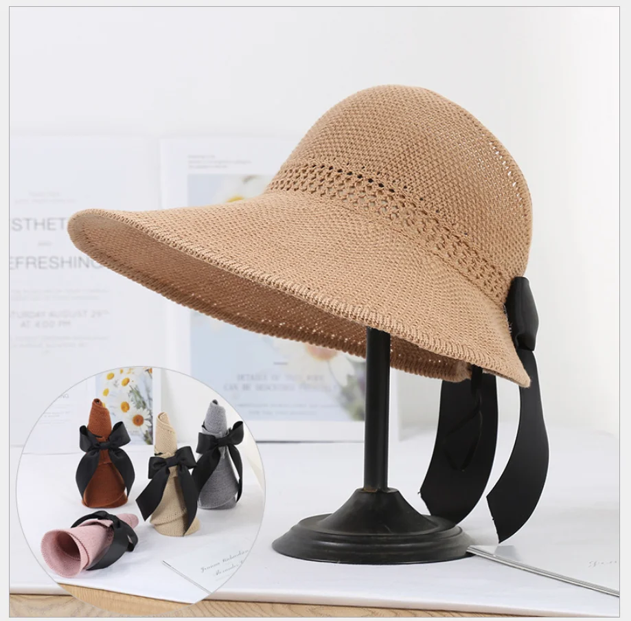 Шляпа Женская Солнцезащитная Складная с бантом Пляжная пляжная Панама для