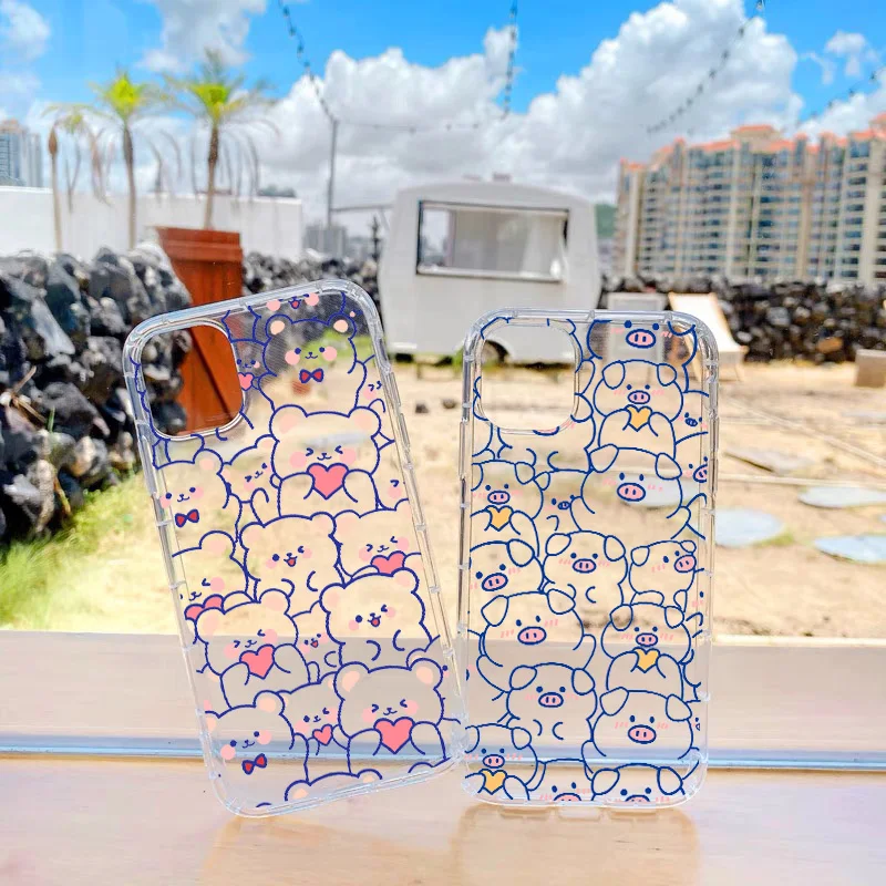 

Cartoon Cute Animal Pig Bear Phone Case For iPhone 12 13 mini 11 pro max 7 8 Plus SE 2 XS XR XS Max Soft Transparent Back Cover