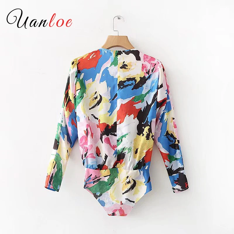 2019 Для женщин с v образным вырезом цветочным рисунком полноцветное принтованное