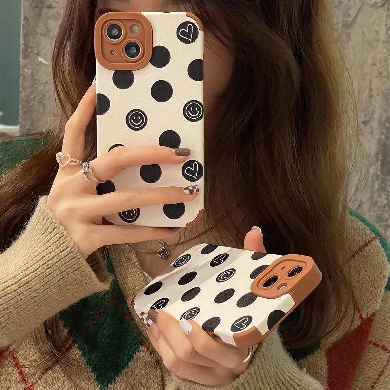 Милый чехол из искусственной кожи в горошек с улыбкой для Apple iPhone 13 Pro 2021 12 11 Max X XR XS