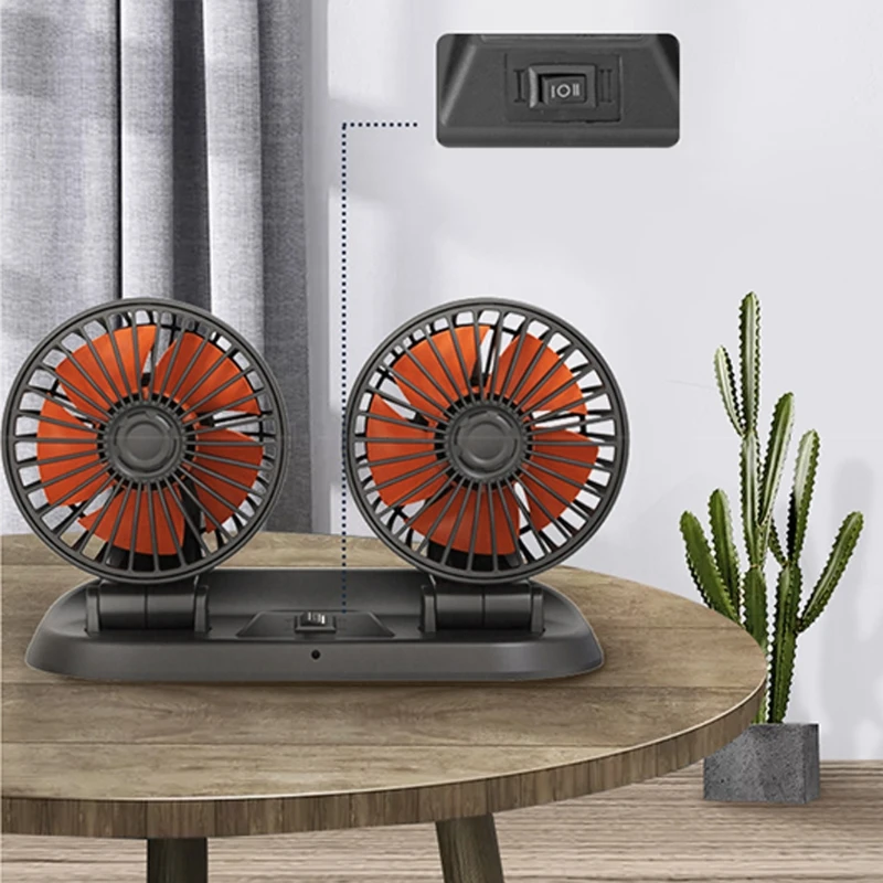 Регулируемый портативный автомобильный вентилятор с двойной головкой 3 скорости