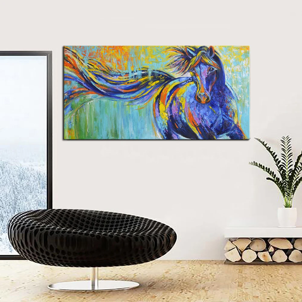 Большой с рисунком граффити Абстрактная живопись холст изображением лошадей Арт