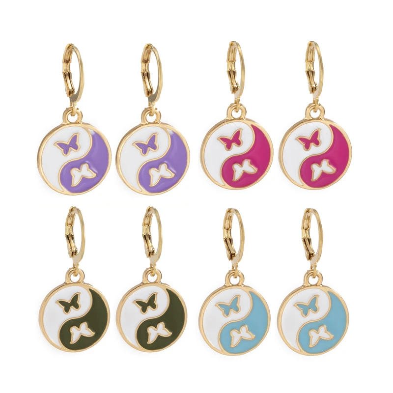 

Vintage Color Dripping Oil Butterfly Yin Yang Pendant Earrings Fashion Punk Hip hop Party Hoop Earrings for Women Jewelry aretes