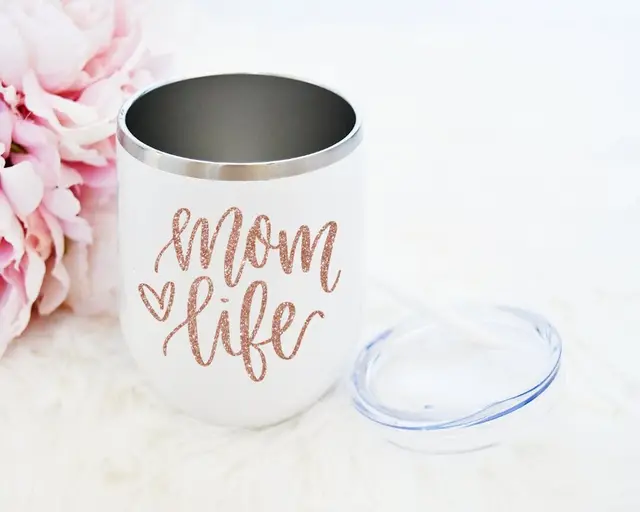 Personalized Wine Tumbler 12oz Mom Life Mothers Day Gift White Wine Glass Custom Mother New Mom Mum Gift 3