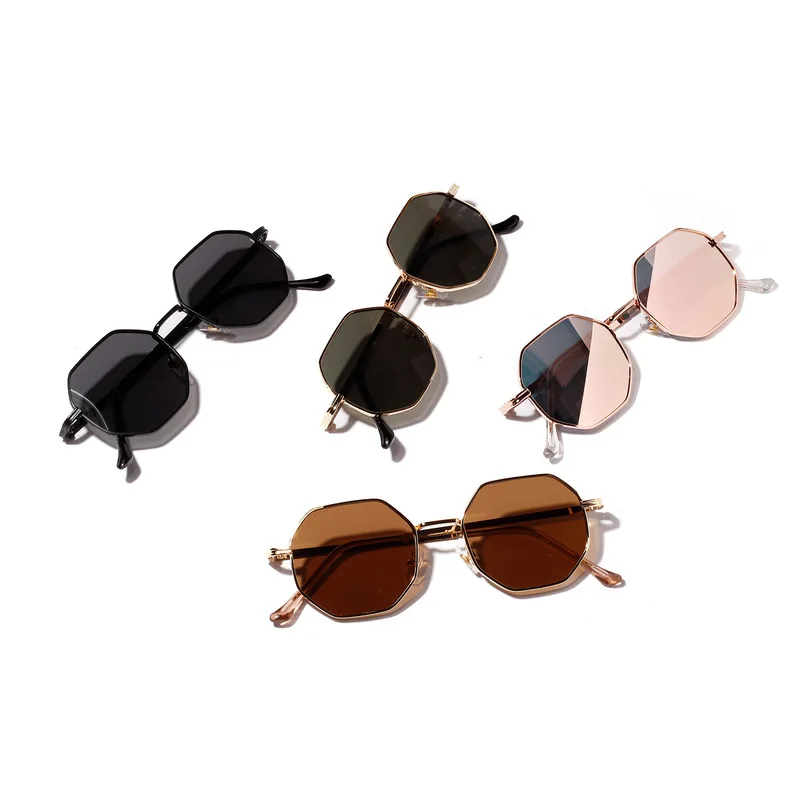

2019 Retro polygon sunglasses Men Women Luxury pink Lens Round Sunglasses Vintage Small frame Mirror color sunglasses
