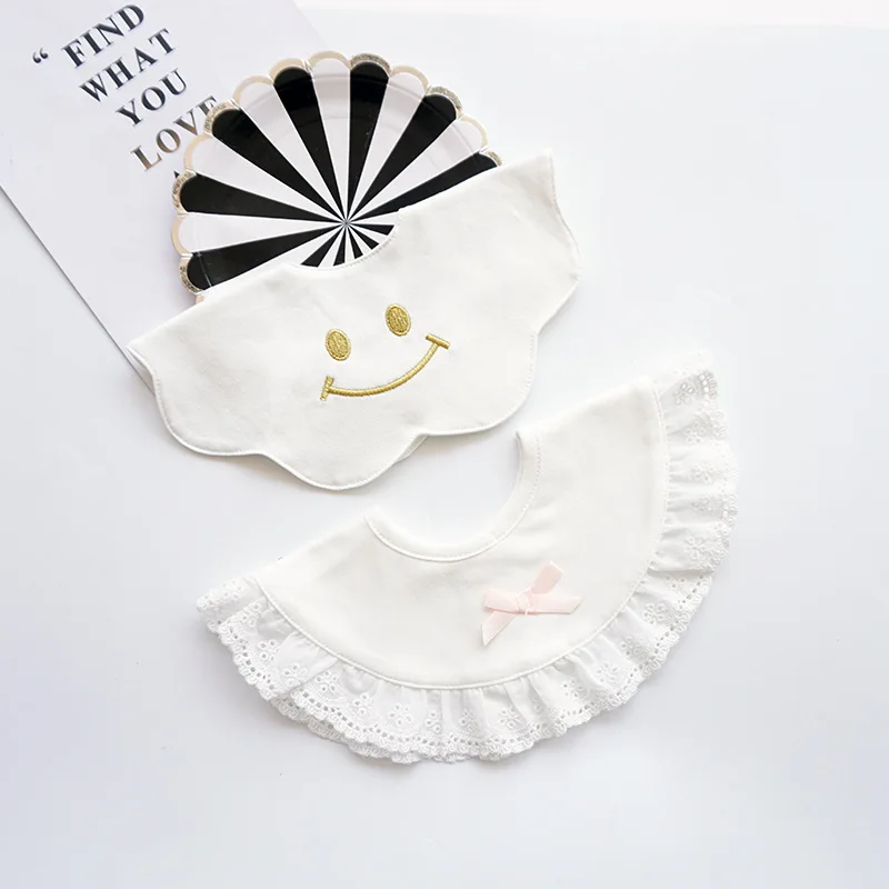 Babero Circular de algod&oacute;n para beb&eacute;, toalla de Saliva 360, suministros para madres y ni&ntilde;os, Baberos de alimentaci&oacute;n para beb&eacute;, pa&ntilde;os de eructo con lazo bordado de encaje de algod&oacute;n-0