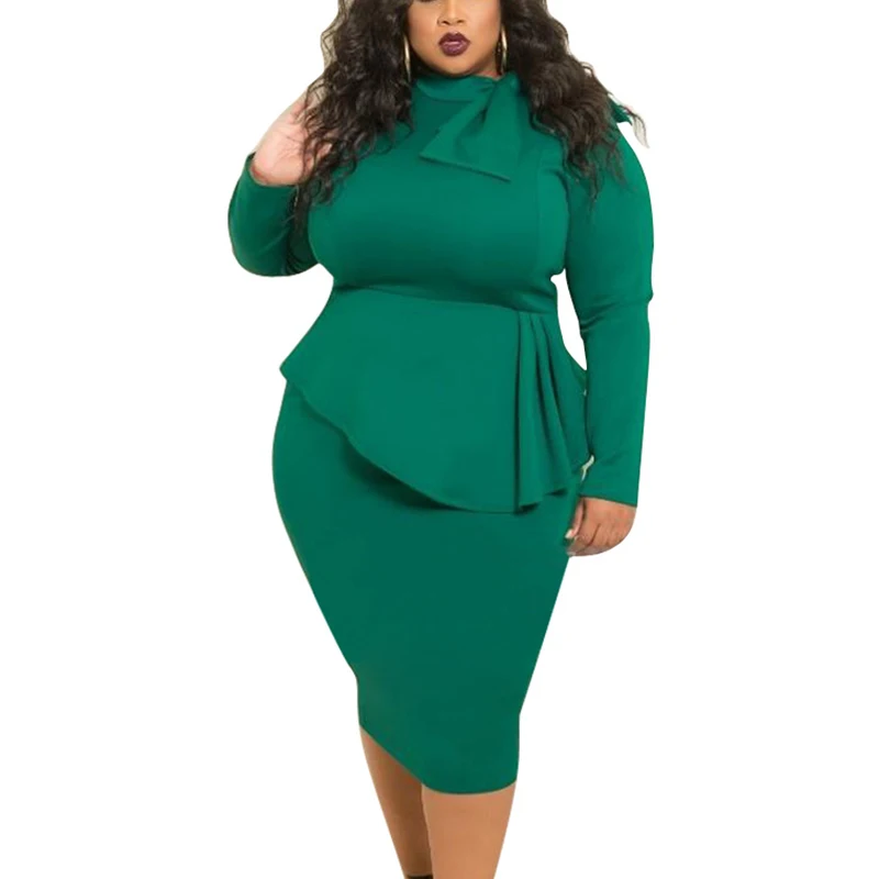 Женское платье большого размера Осень-зима 2017 высокая горловина длинный рукав