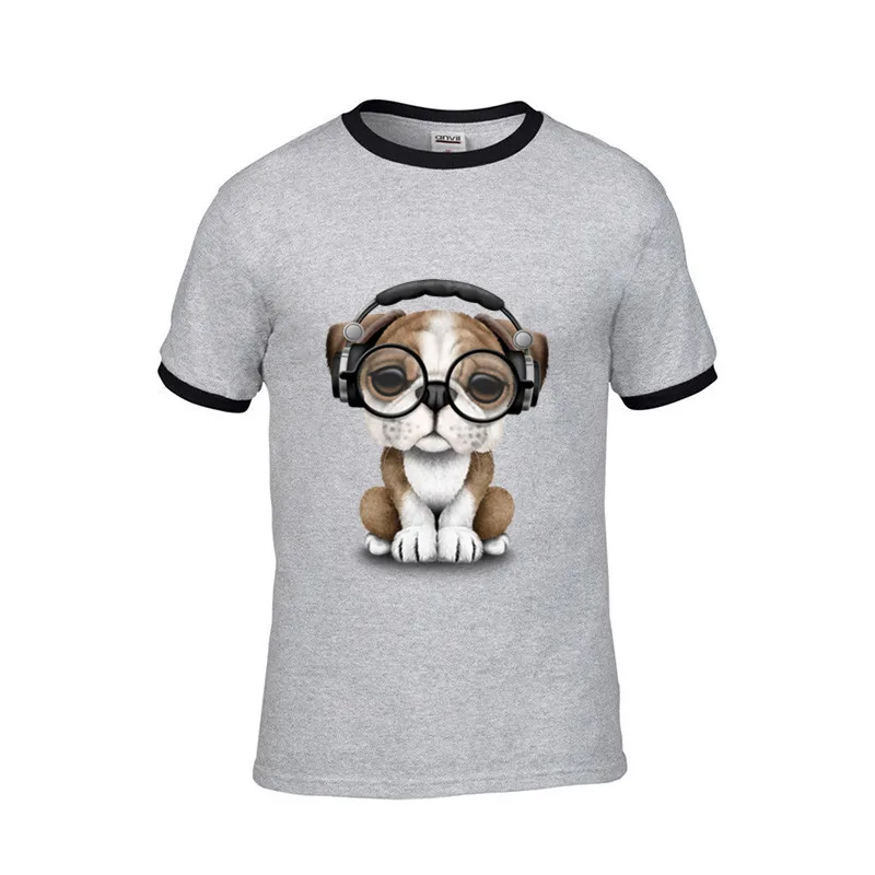 2020 Английский бульдог щенок Dj носить наушники и очки Мужская футболка Мопс