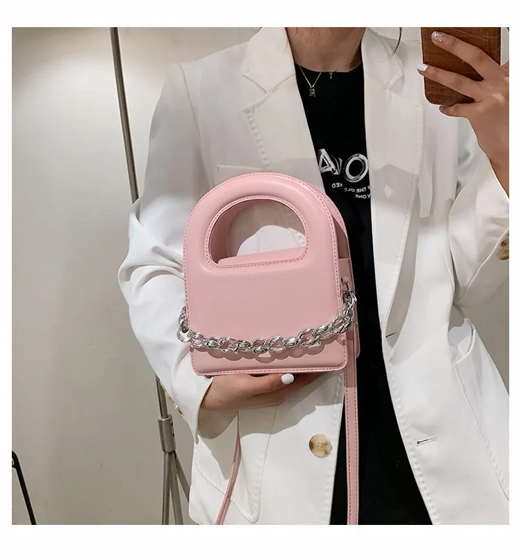 

Модная миниатюрная сумка на цепочке с ручками сверху, Женские однотонные сумки на плечо, простая сумка через плечо на цепочке, Повседневная ...